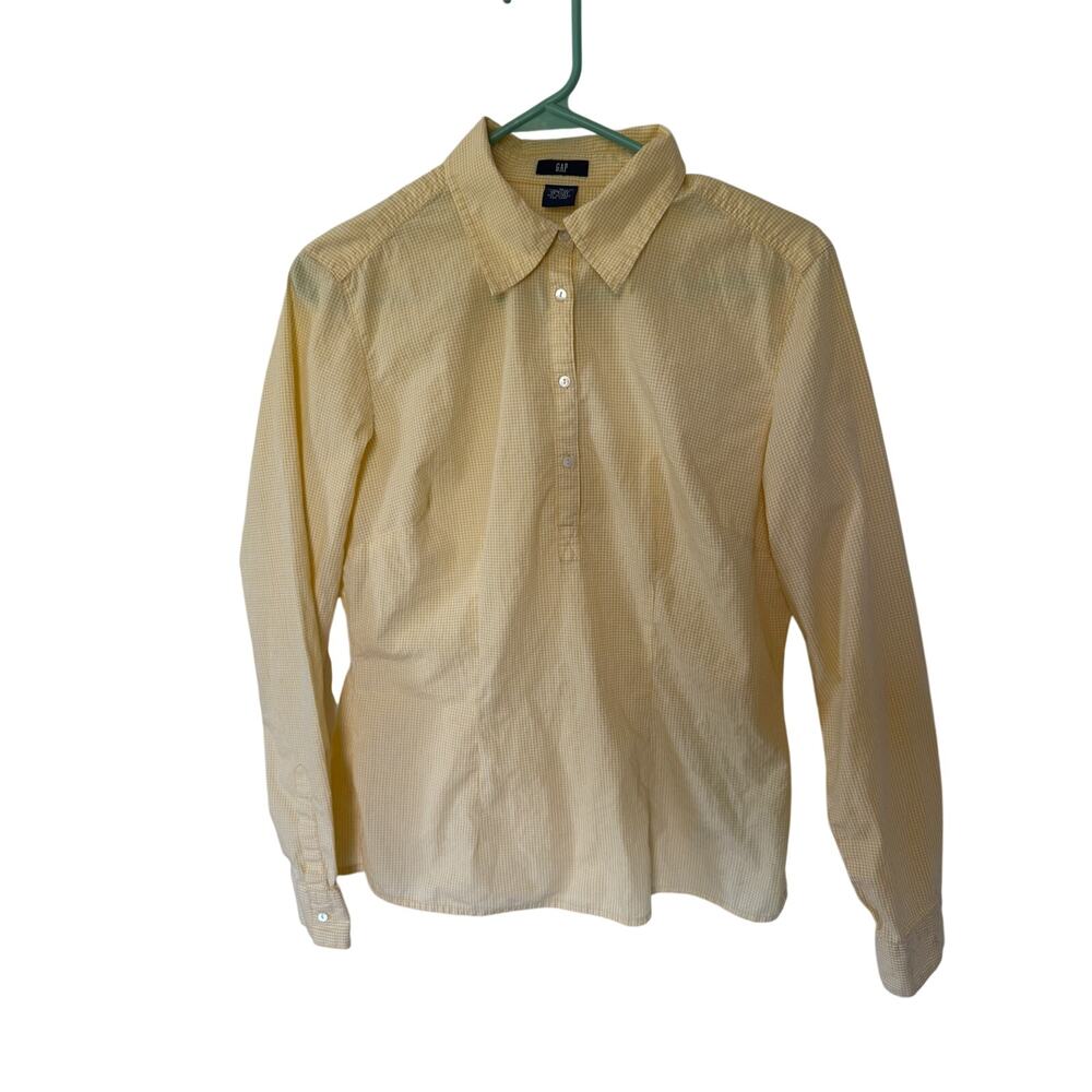 Gap Button Blouse Yellow Gingham Tailored Women's M
